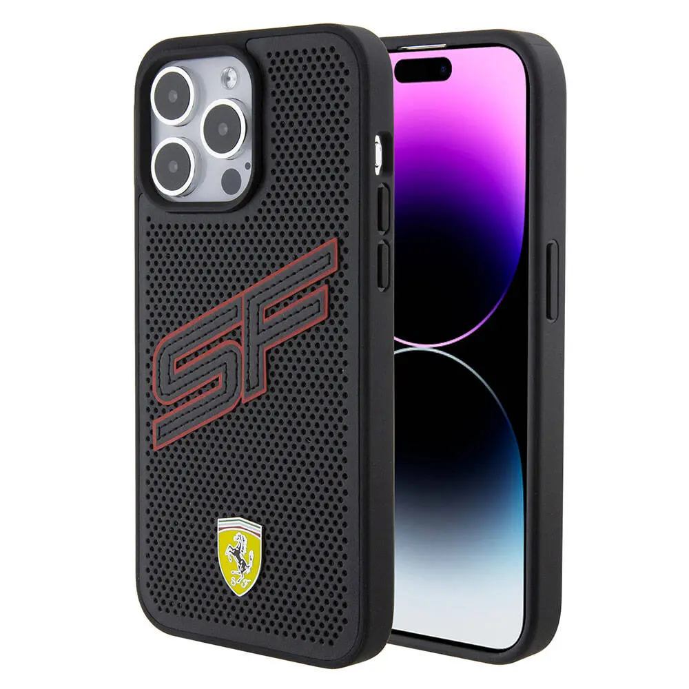 iPhone 15 Pro Lisanslı Ferrari PU Kılıf, Delikli ve Metal Logolu