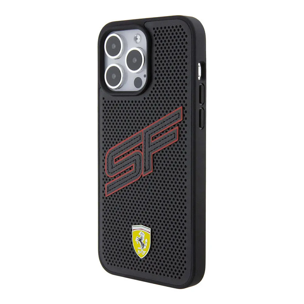 iPhone 15 Pro Lisanslı Ferrari PU Kılıf, Delikli ve Metal Logolu