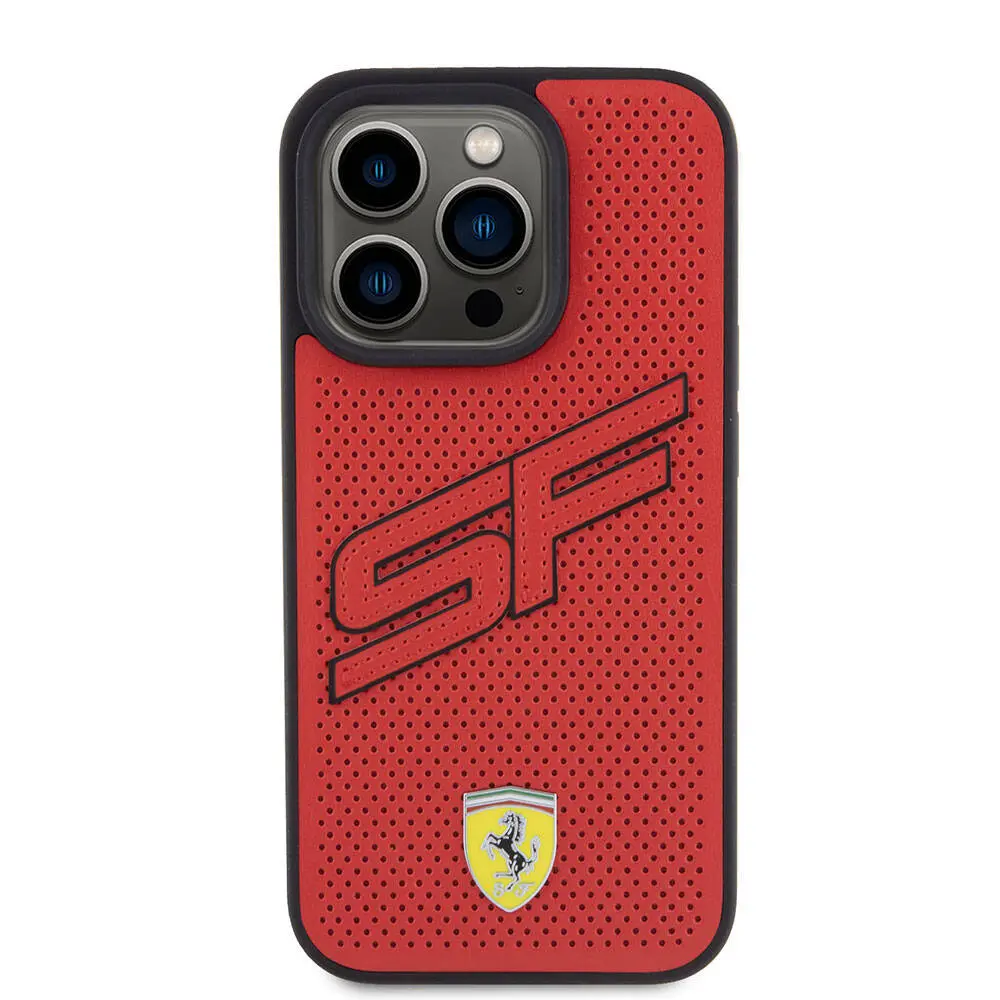 iPhone 15 Pro Lisanslı Ferrari PU Kılıf, Delikli ve Metal Logolu