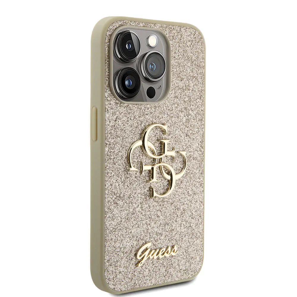 iPhone 15 Pro Kılıf, 4G Büyük Metal Logolu Glitter Kapak - Guess