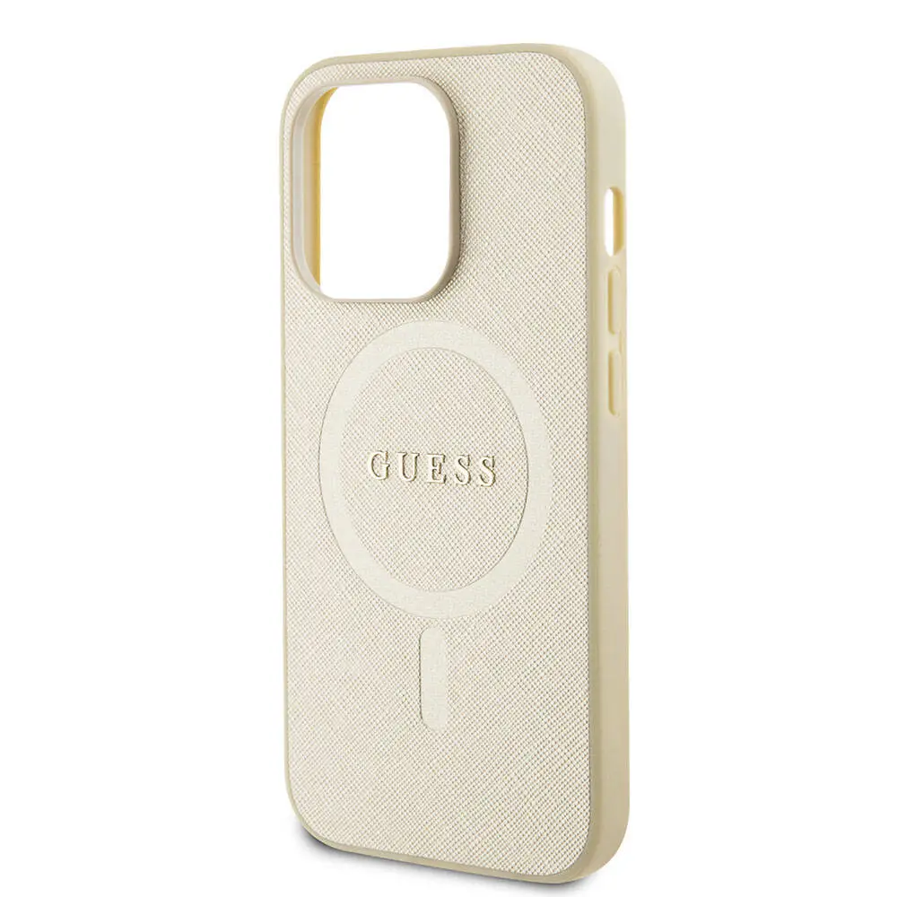 iPhone 15 Pro MagSafe Uyumlu Saffiano Kılıf - Guess Yazı Logolu