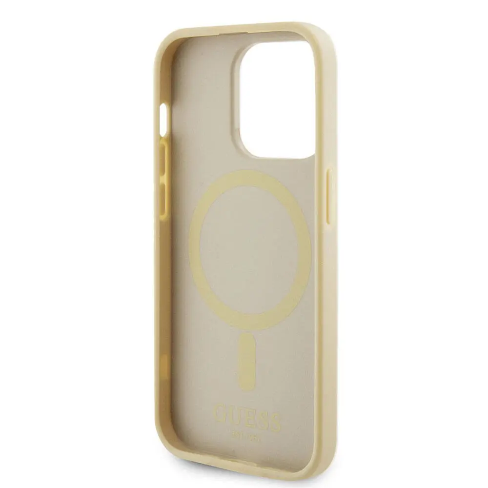 iPhone 15 Pro MagSafe Uyumlu Saffiano Kılıf - Guess Yazı Logolu