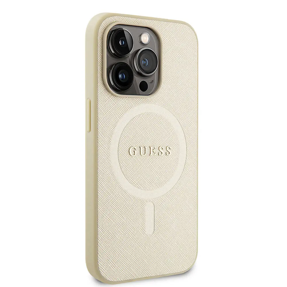 iPhone 15 Pro MagSafe Uyumlu Saffiano Kılıf - Guess Yazı Logolu