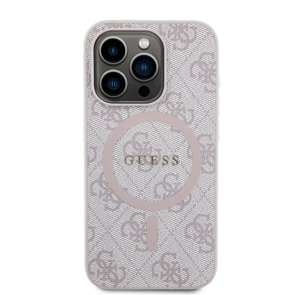 Apple iPhone 15 Pro Kılıf Guess Orjinal Lisanslı M-safe Şarj Özellikli PU Halkalı 4G Desenli Yazı Logolu Kapak