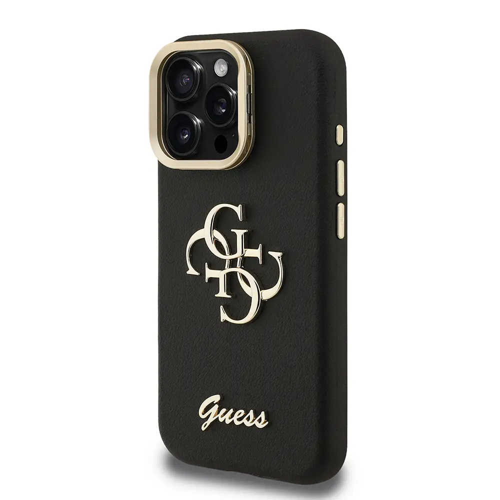 iPhone 15 Pro Kamera Standlı Lisanslı Kılıf - Guess Grained Yazı Logolu