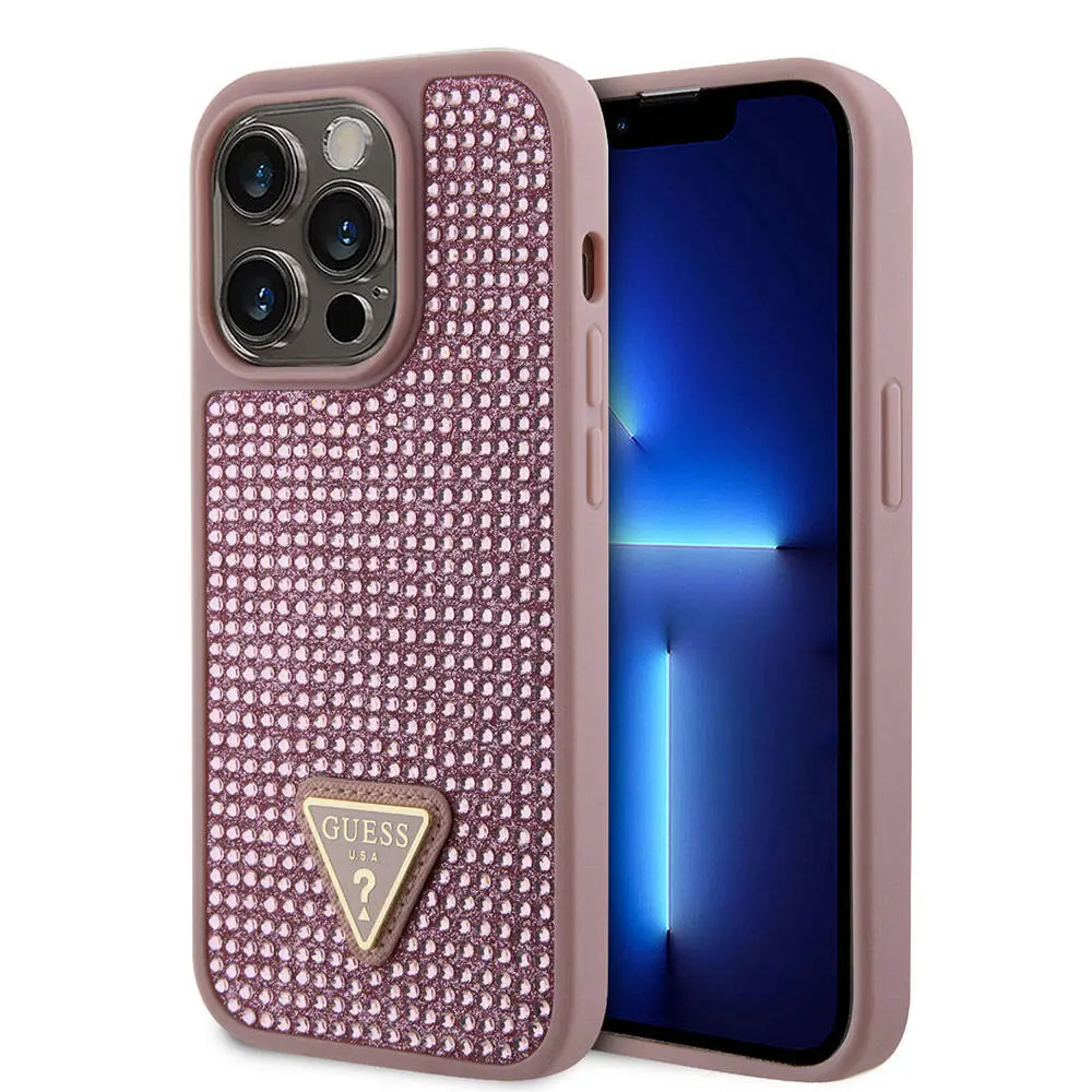 iPhone 15 Pro Taşlı Arka Yüzey Üçgen Logolu Kılıf - Guess