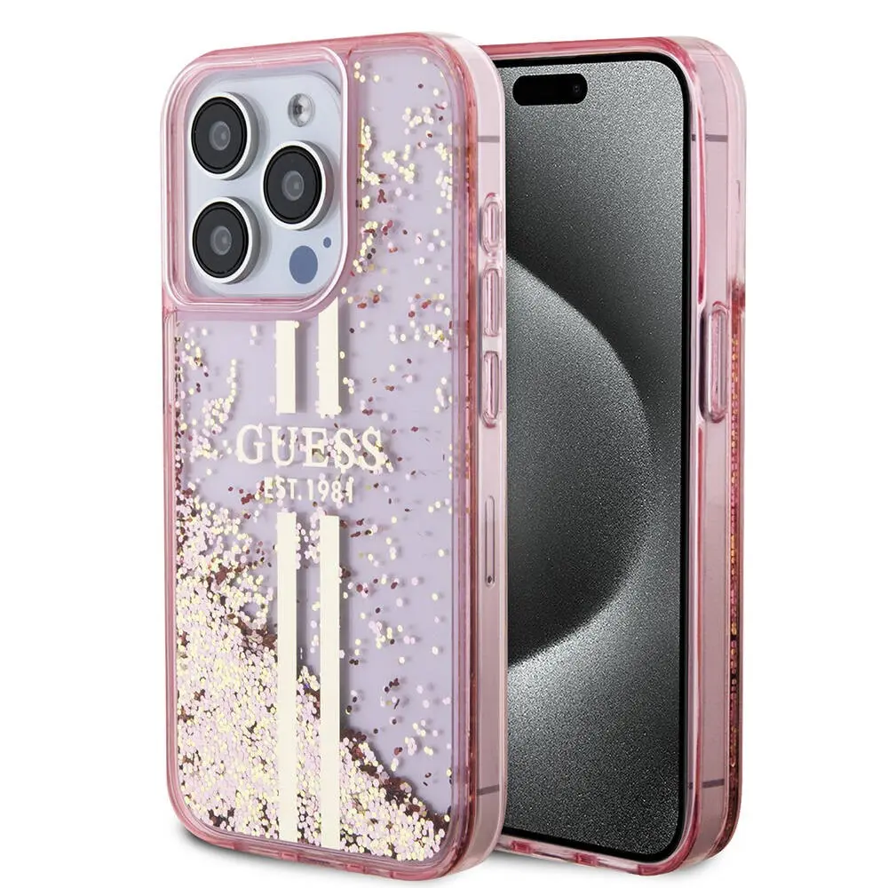 iPhone 15 Pro Transparan Sıvılı Simli Kılıf - Guess Lisanslı