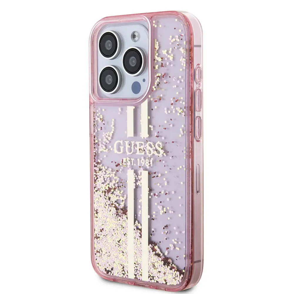 iPhone 15 Pro Transparan Sıvılı Simli Kılıf - Guess Lisanslı