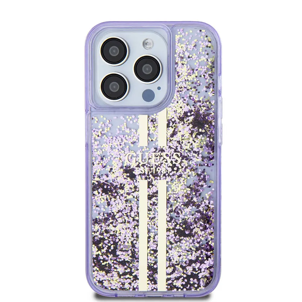 iPhone 15 Pro Transparan Sıvılı Simli Kılıf - Guess Lisanslı