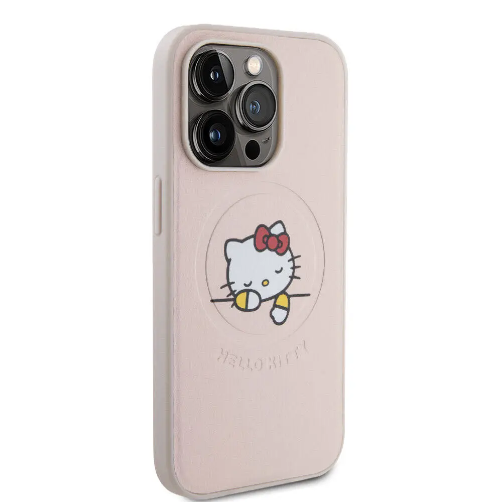 iPhone 15 Pro MagSafe Uyumlu Deri Kılıf - Hello Kitty Uyuyan Kitty