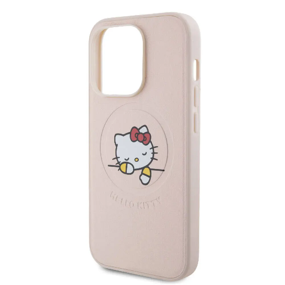 iPhone 15 Pro MagSafe Uyumlu Deri Kılıf - Hello Kitty Uyuyan Kitty