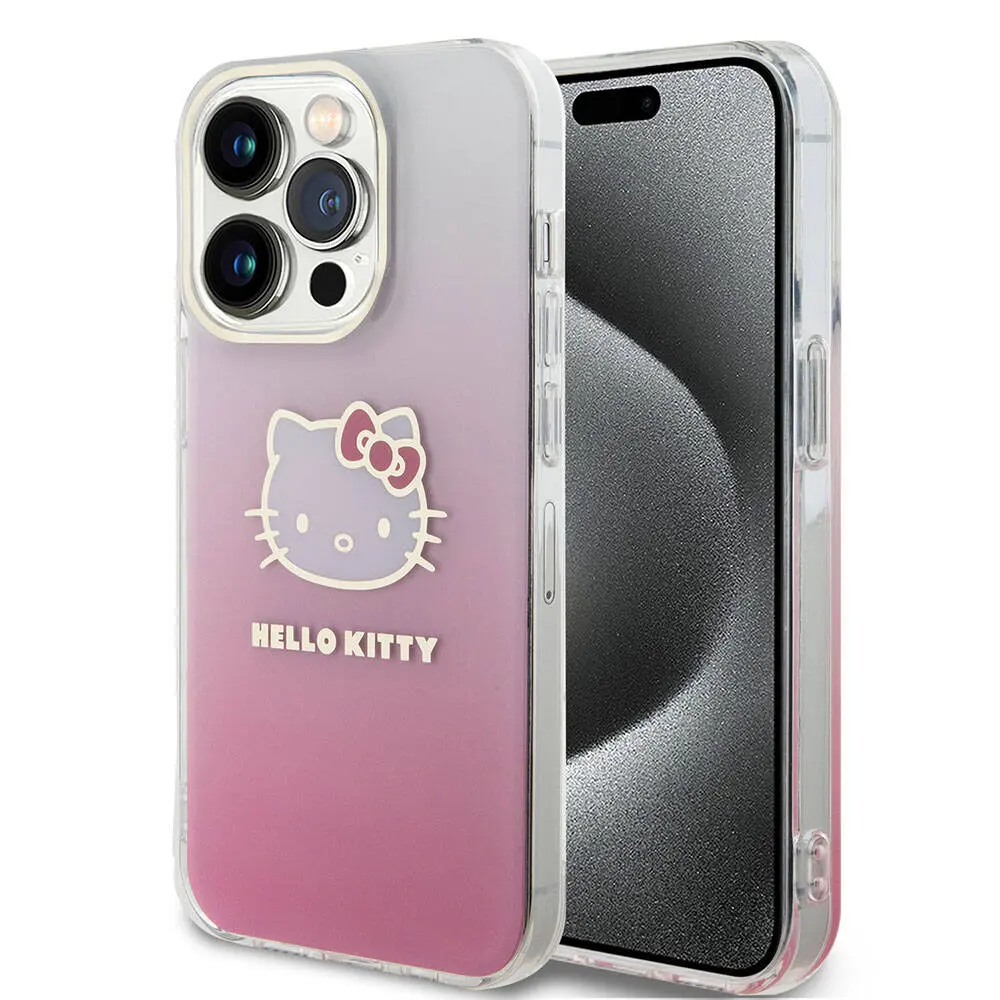 iPhone 15 Pro Lisanslı Hello Kitty Kılıf, Elektroplating Gradyan - Mor Pembe