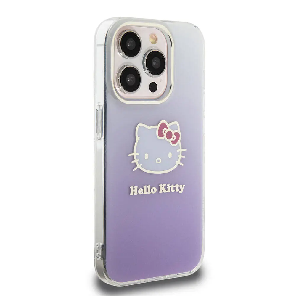 iPhone 15 Pro Lisanslı Hello Kitty Kılıf, Elektroplating Gradyan - Mor Pembe