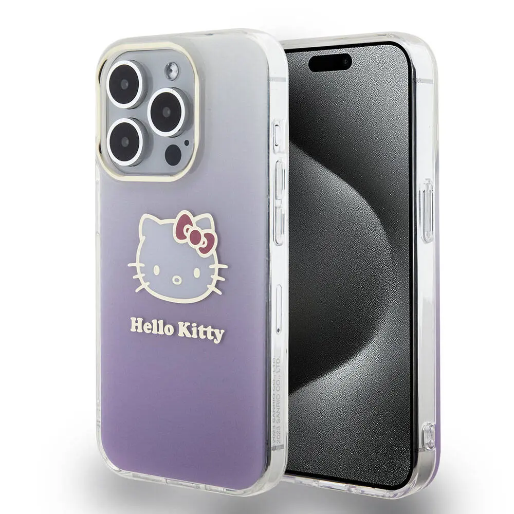 iPhone 15 Pro Lisanslı Hello Kitty Kılıf, Elektroplating Gradyan - Mor Pembe