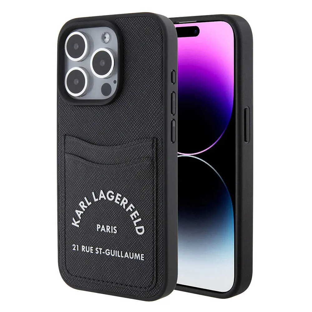 iPhone 15 Pro Kartlıklı Saffiano Kılıf - Karl Lagerfeld 3D RSG Logo