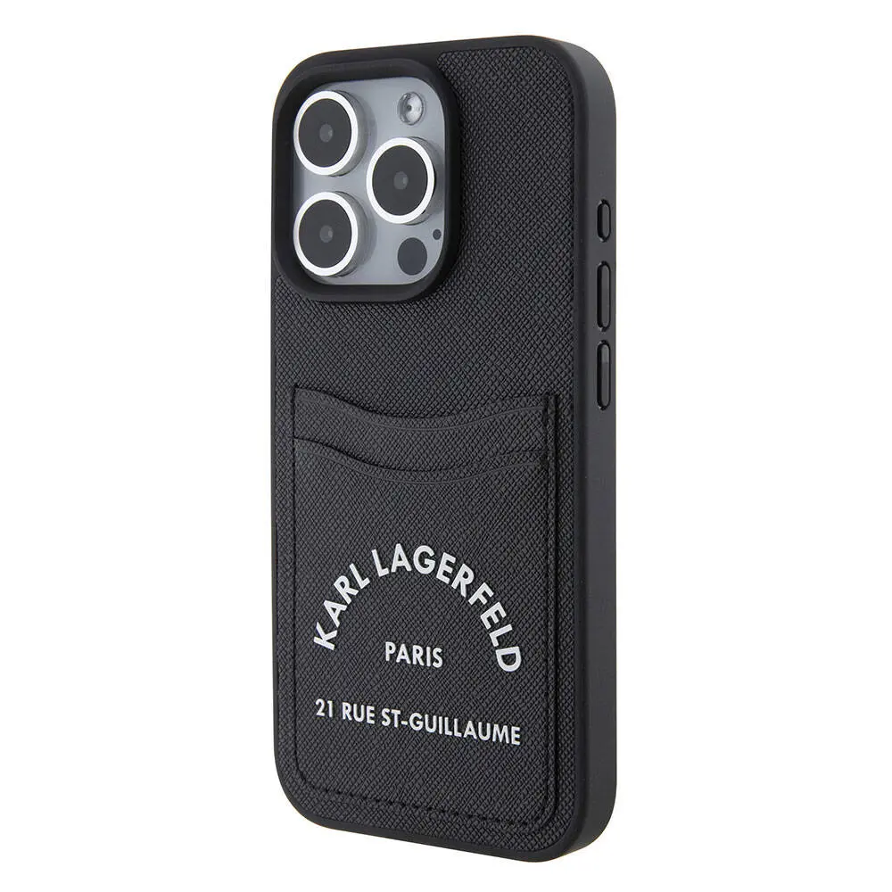 iPhone 15 Pro Kartlıklı Saffiano Kılıf - Karl Lagerfeld 3D RSG Logo
