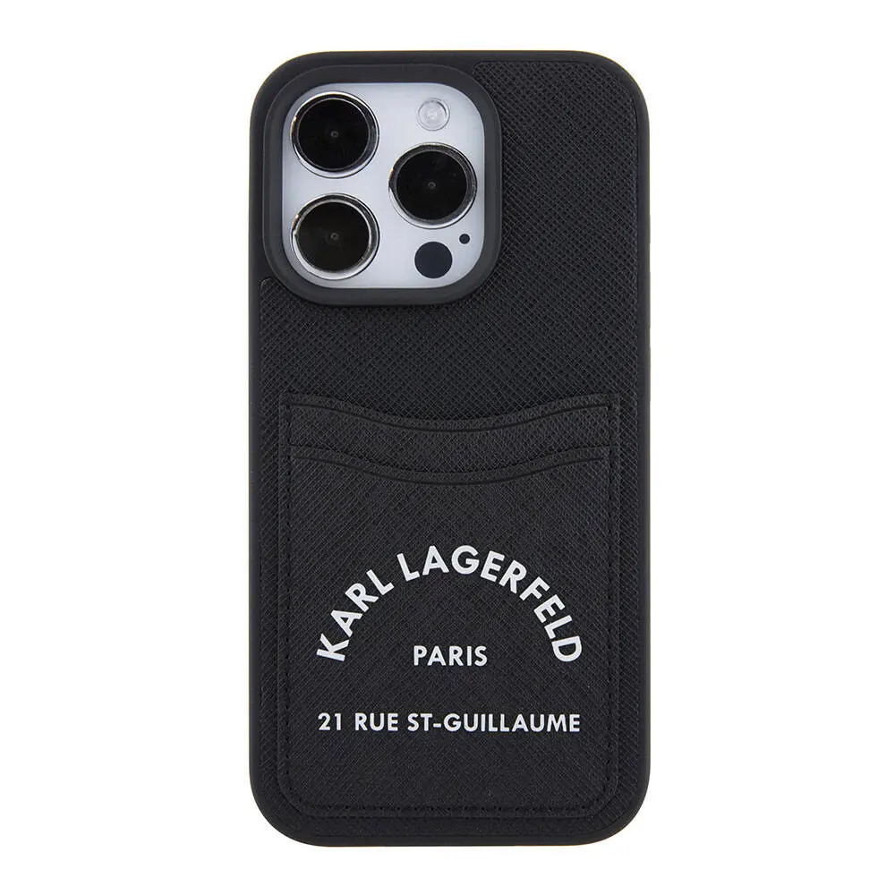 iPhone 15 Pro Kartlıklı Saffiano Kılıf - Karl Lagerfeld 3D RSG Logo