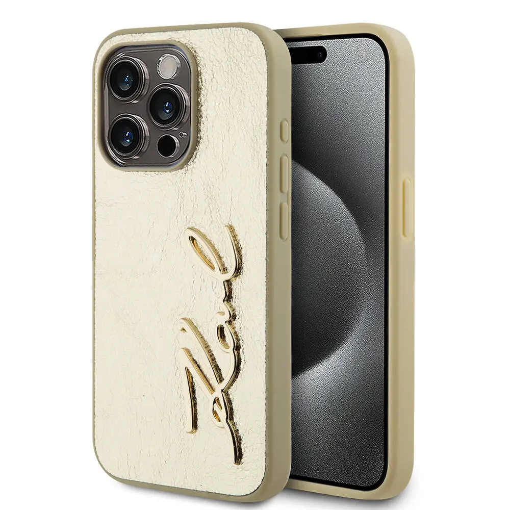 iPhone 15 Pro Tüylü Saffiano Kılıf - Karl Lagerfeld 3D KL Yazılı