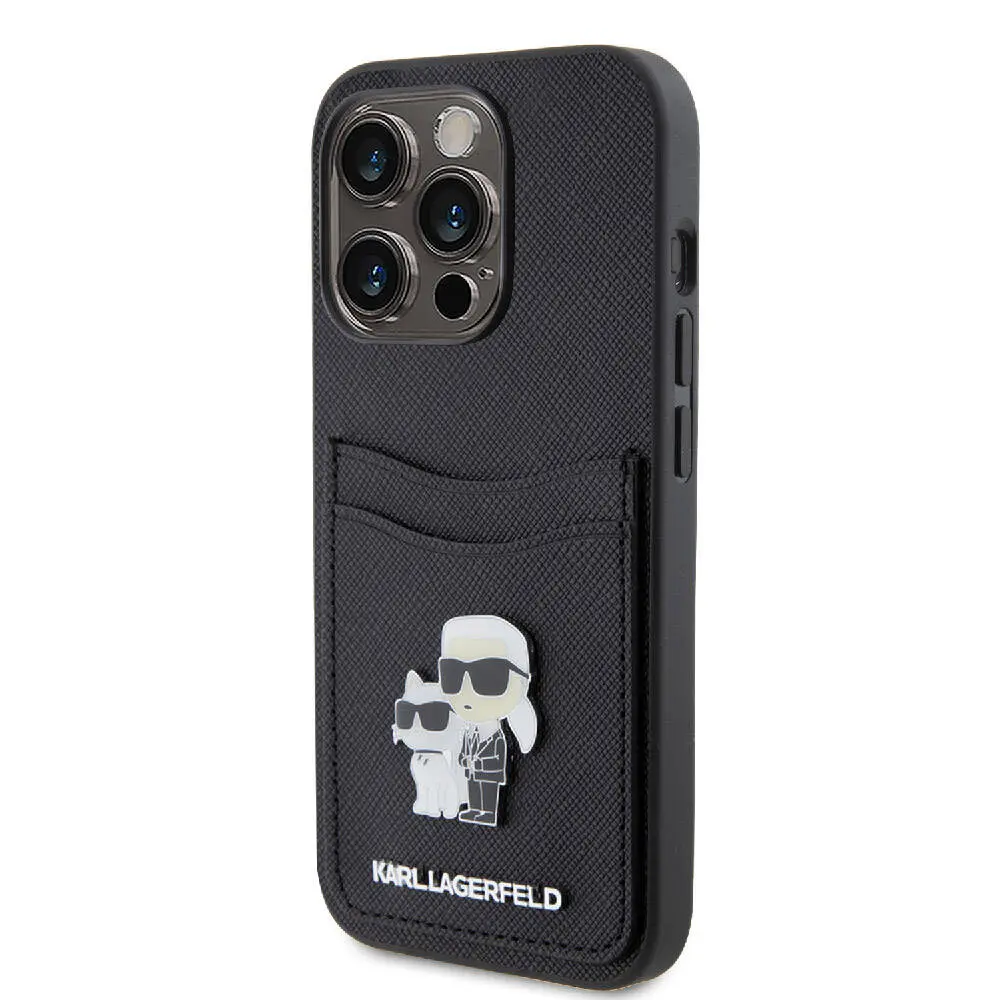 iPhone 15 Pro Kartlıklı Saffiano Kılıf - Karl Lagerfeld Metal Logo