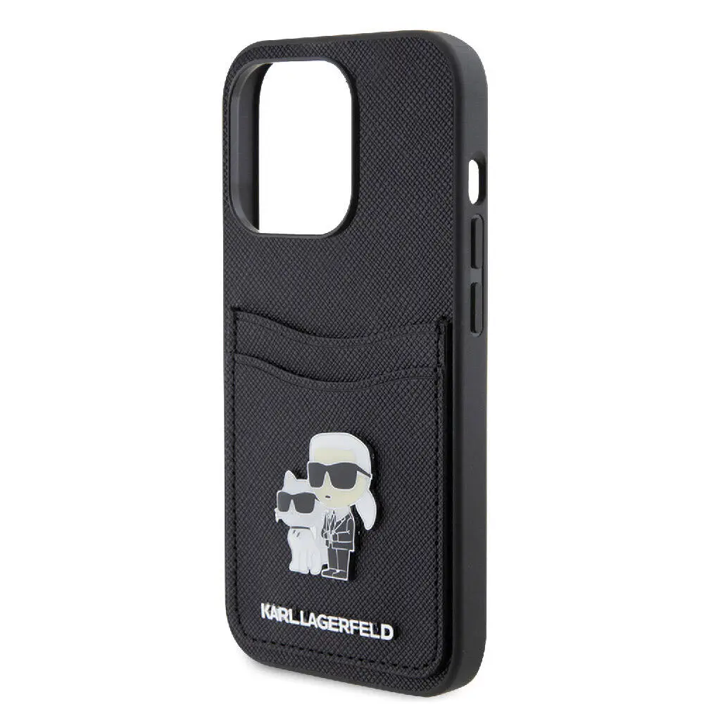 iPhone 15 Pro Kartlıklı Saffiano Kılıf - Karl Lagerfeld Metal Logo