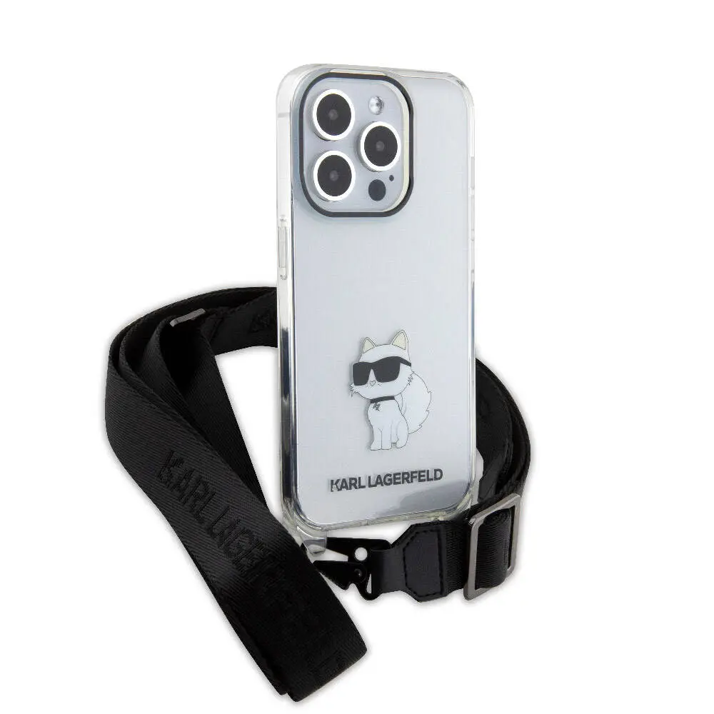 iPhone 15 Pro Boyun Askılı Crossbody Kılıf - Karl Lagerfeld Choupette