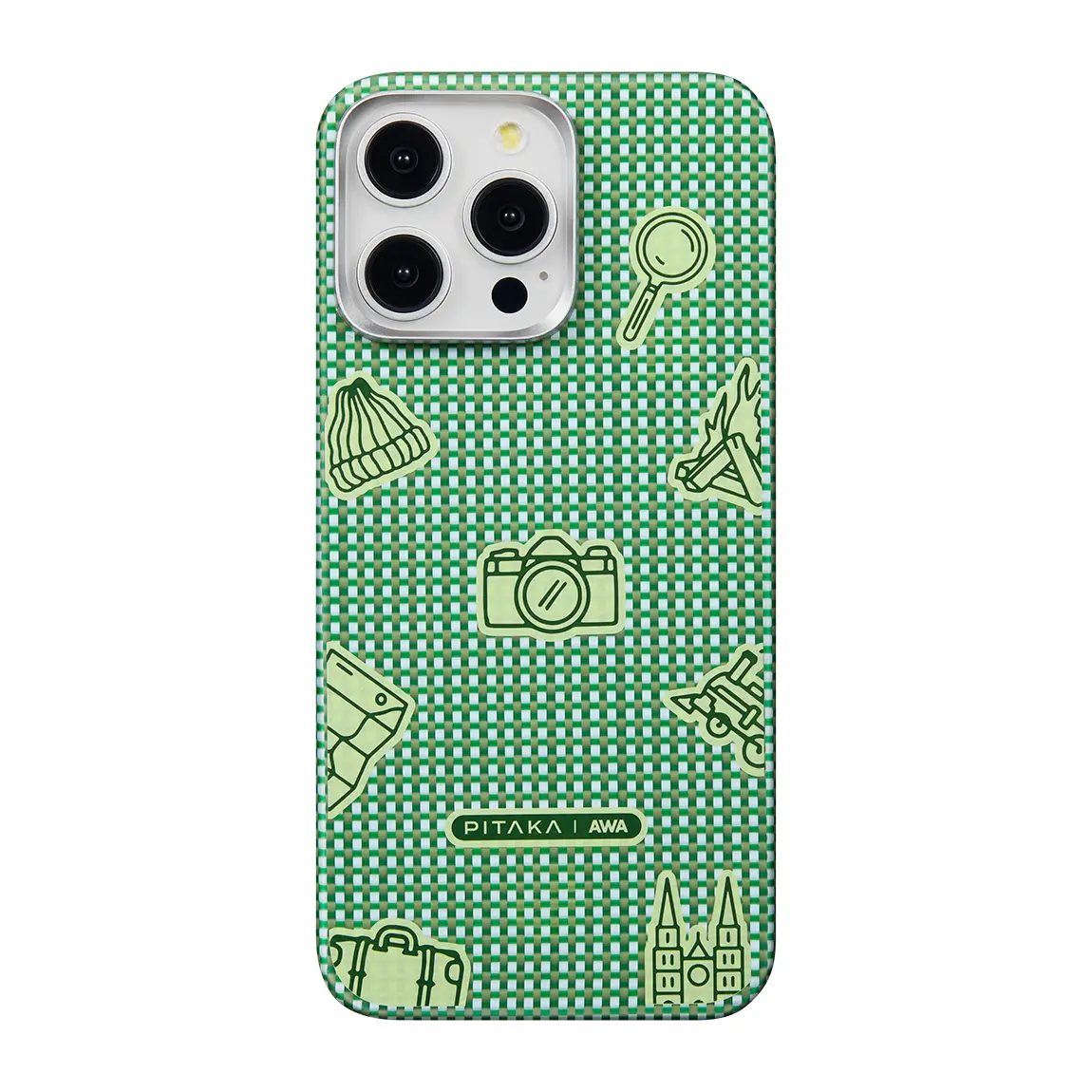 iPhone 15 Pro MagSafe Uyumlu Aramid Fiber Kılıf - Pitaka MagEZ Classic Forest