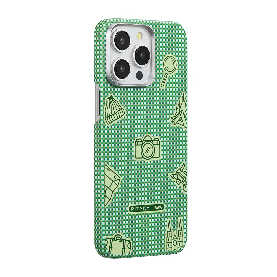 iPhone 15 Pro MagSafe Uyumlu Aramid Fiber Kılıf - Pitaka MagEZ Classic Forest