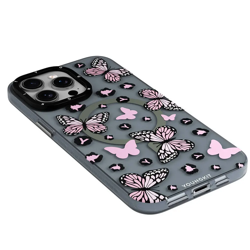 iPhone 15 Pro MagSafe Uyumlu Kelebek Desenli Kılıf - Youngkit Shadow Dance