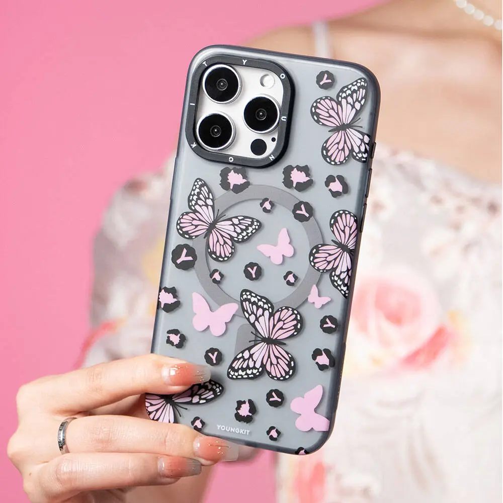 iPhone 15 Pro MagSafe Uyumlu Kelebek Desenli Kılıf - Youngkit Shadow Dance