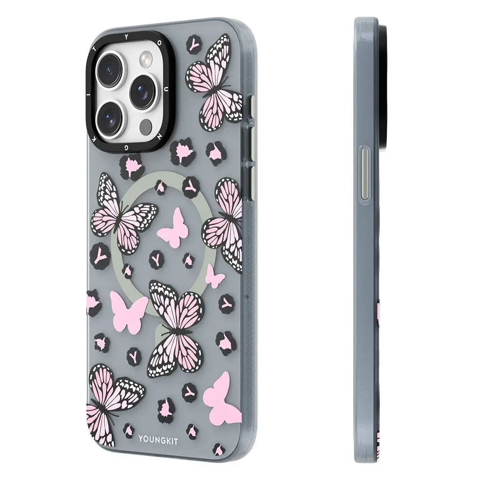 iPhone 15 Pro MagSafe Uyumlu Kelebek Desenli Kılıf - Youngkit Shadow Dance