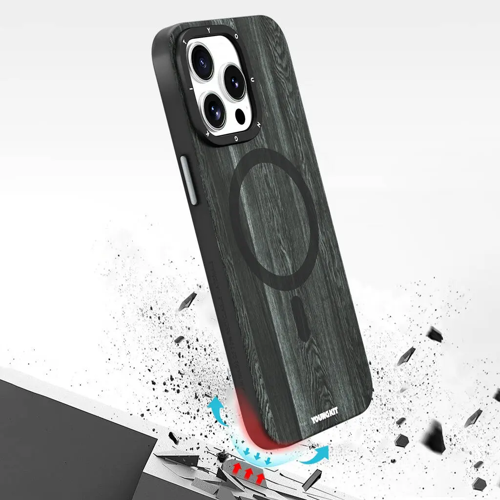iPhone 15 Pro MagSafe Uyumlu Sararmaya Dayanıklı Kılıf - Youngkit Wood Forest