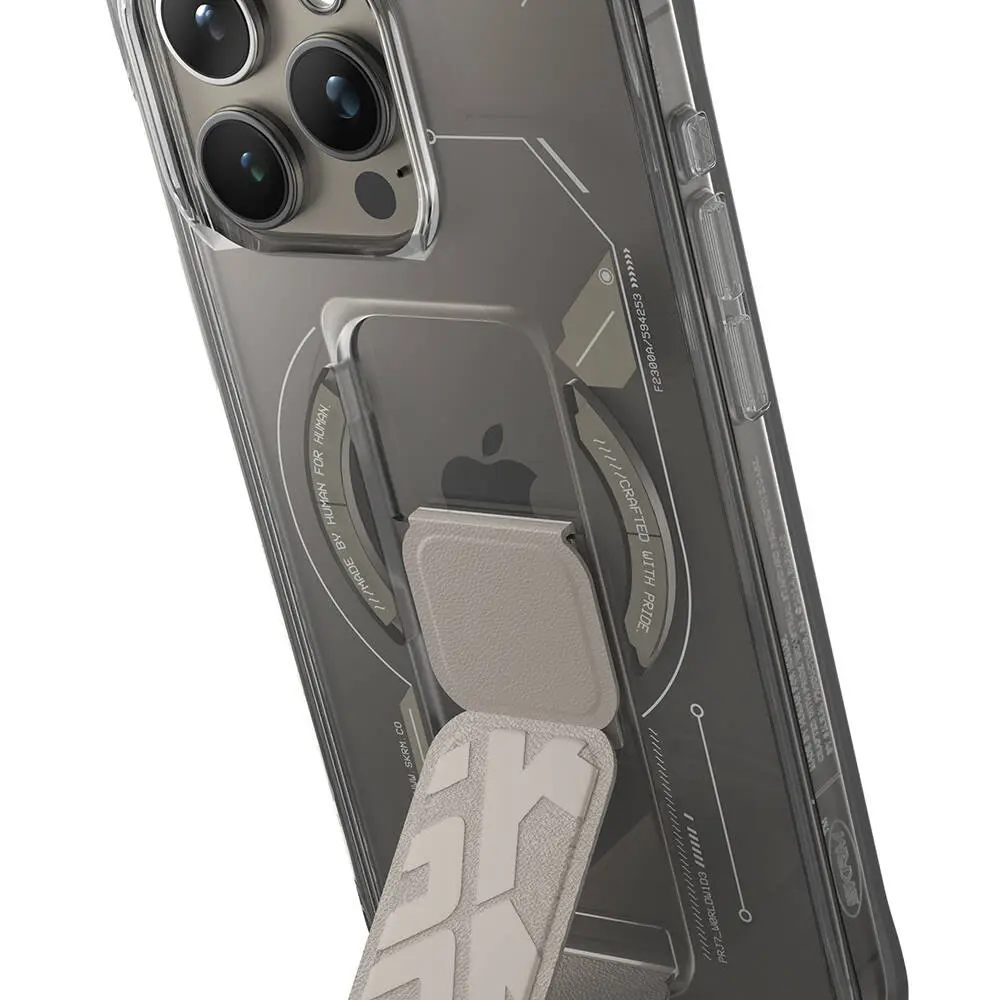 iPhone 15 Pro MagSafe Uyumlu Standlı Teknoloji Desenli Kılıf - Skinarma Helio