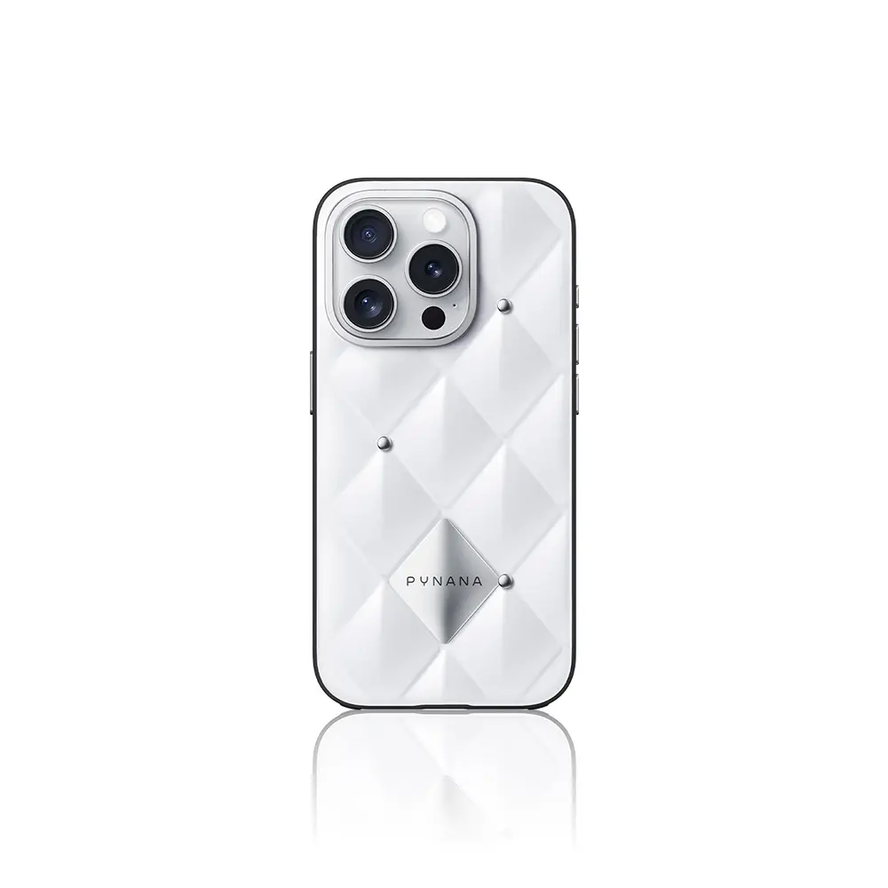 iPhone 15 Pro Parlak Arka Yüzeyli Kapitone Kılıf - Pynana Metal Diamond