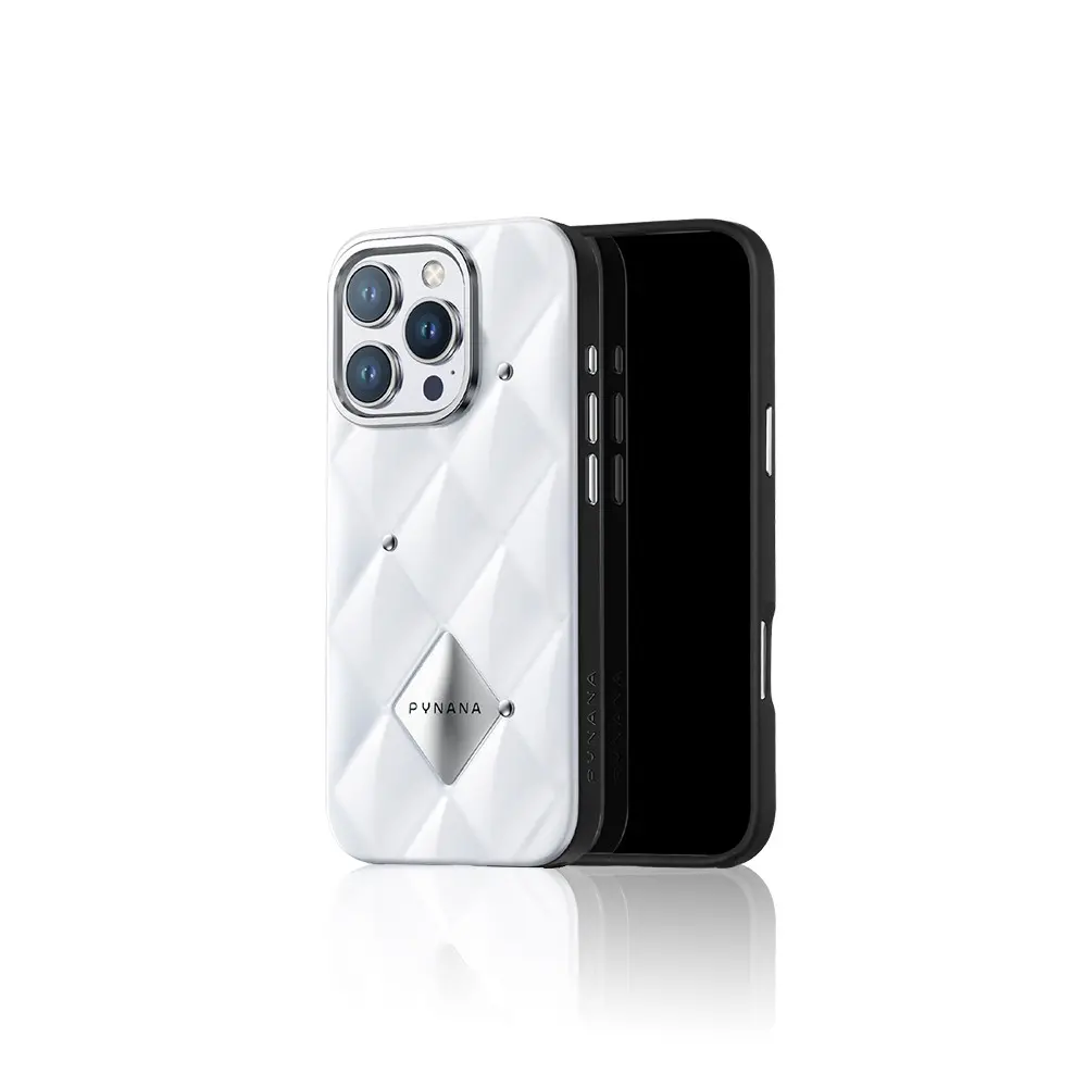 iPhone 15 Pro Parlak Arka Yüzeyli Kapitone Kılıf - Pynana Metal Diamond