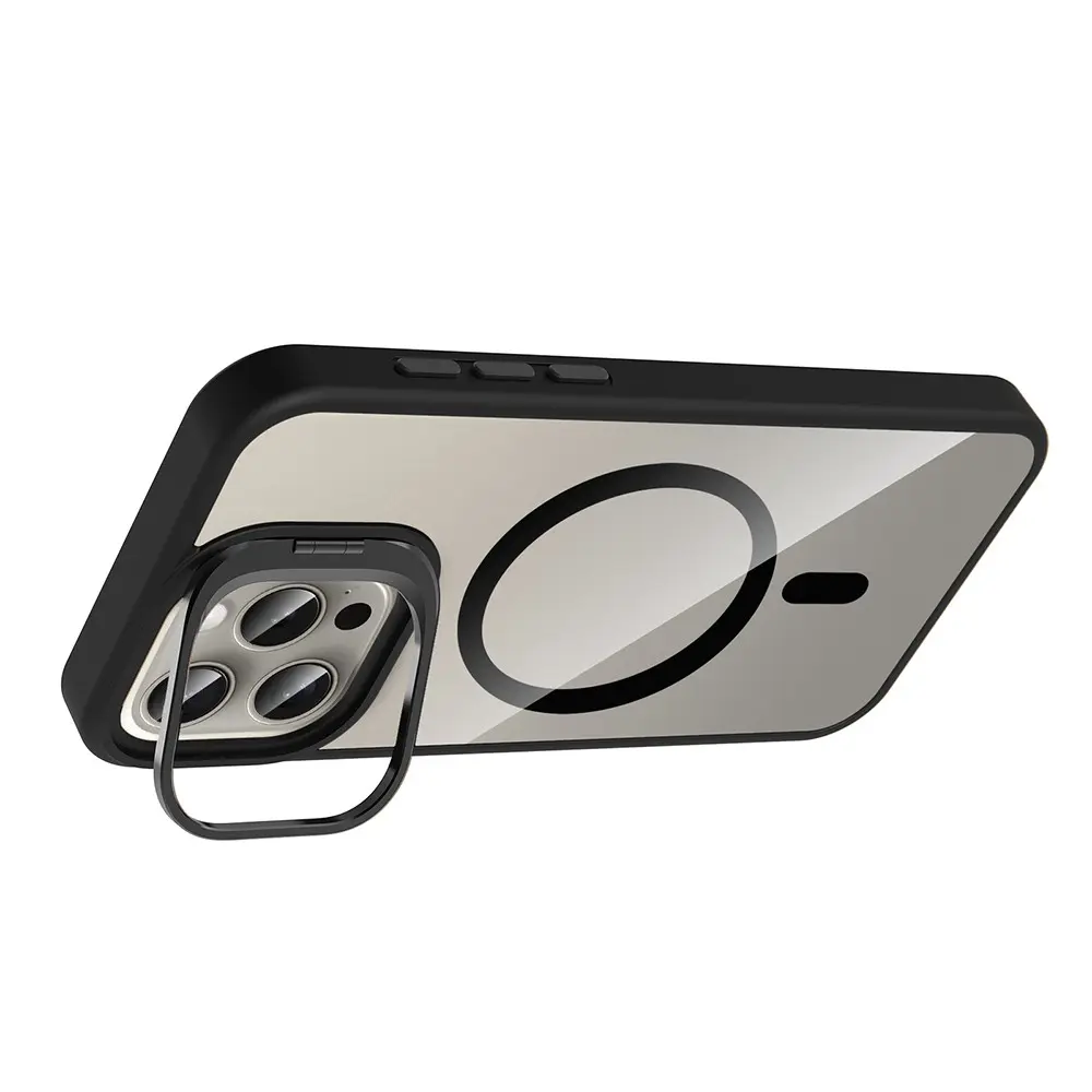 iPhone 15 Pro MagSafe Uyumlu Standlı Şeffaf Kılıf - Zore Etro