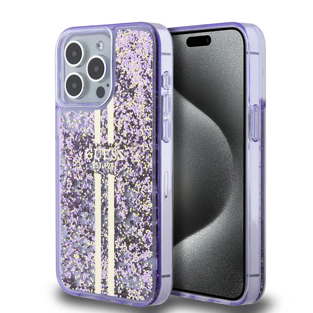 iPhone 15 Pro Max Şeffaf Simli Kılıf - Guess Lisanslı Altın Çizgili