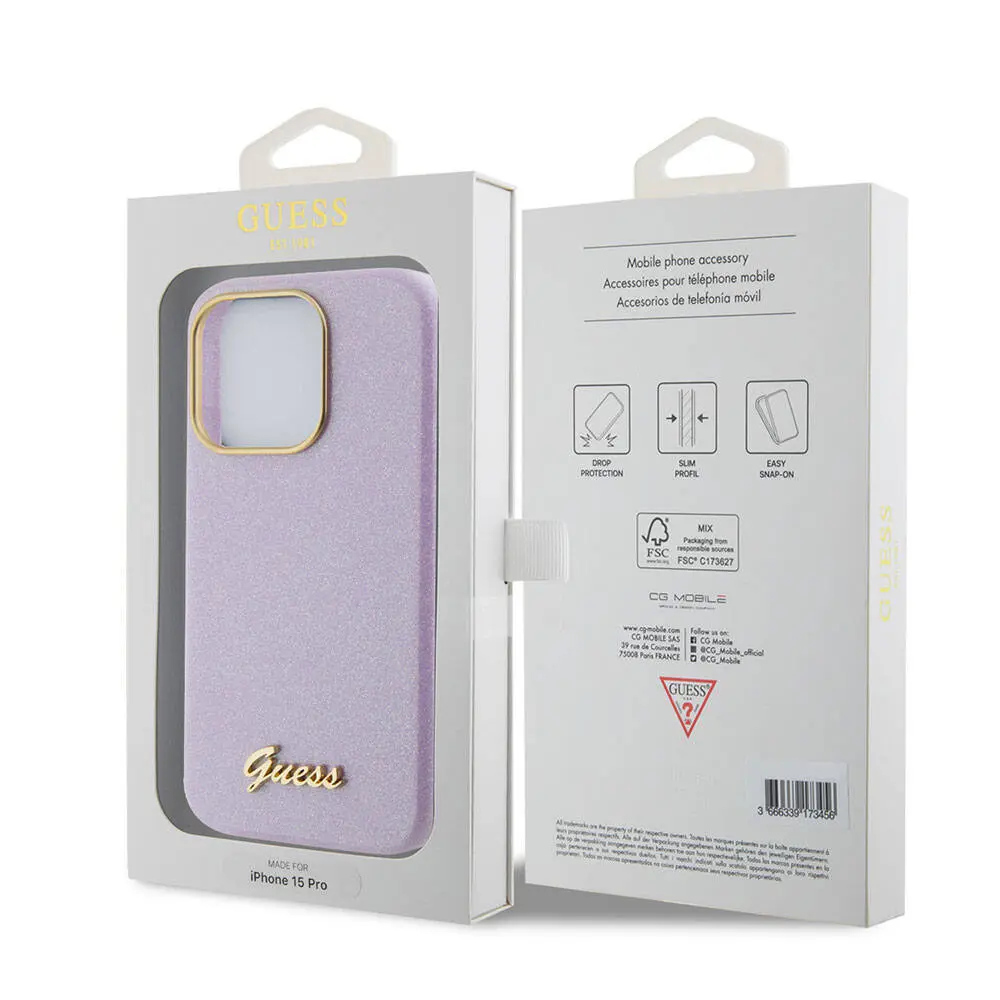 iPhone 15 Pro Max Kılıf, Glitter Glossy Script - Guess