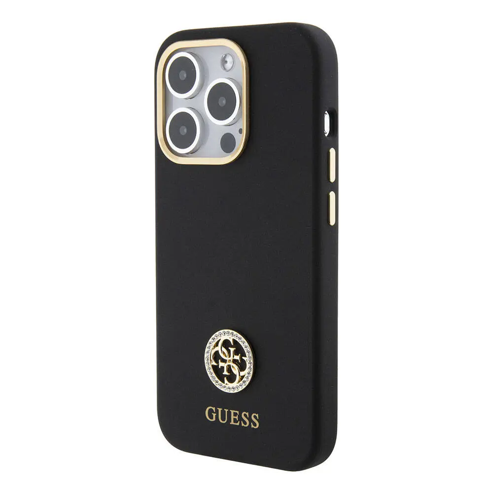 iPhone 15 Pro Max Silikon Kılıf, Metal Kamera Çerçeveli - Guess 4G Logolu