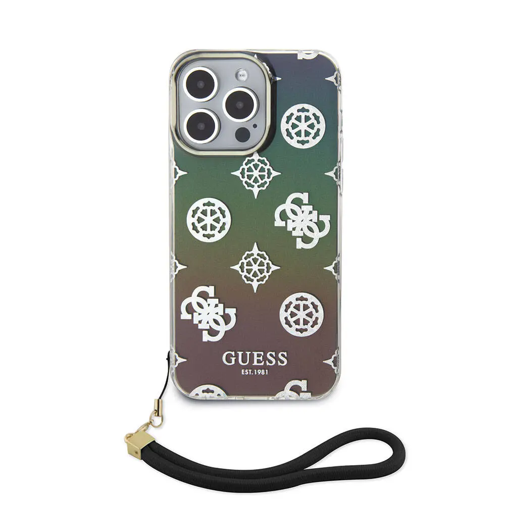 iPhone 15 Pro Max Askı İpli Holografik Glitter Kılıf - Guess Peony