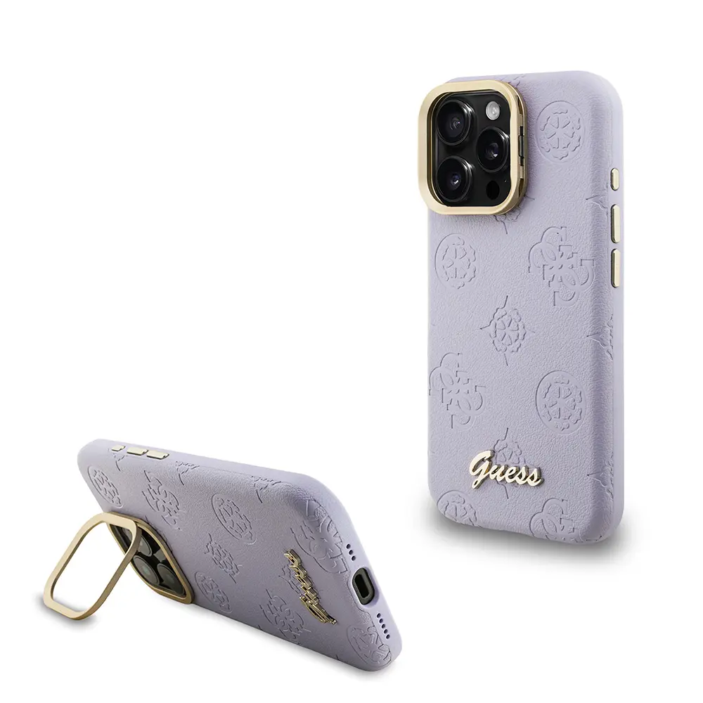 iPhone 15 Pro Max MagSafe Uyumlu Kamera Standlı PU Deri Kılıf - Guess Peony