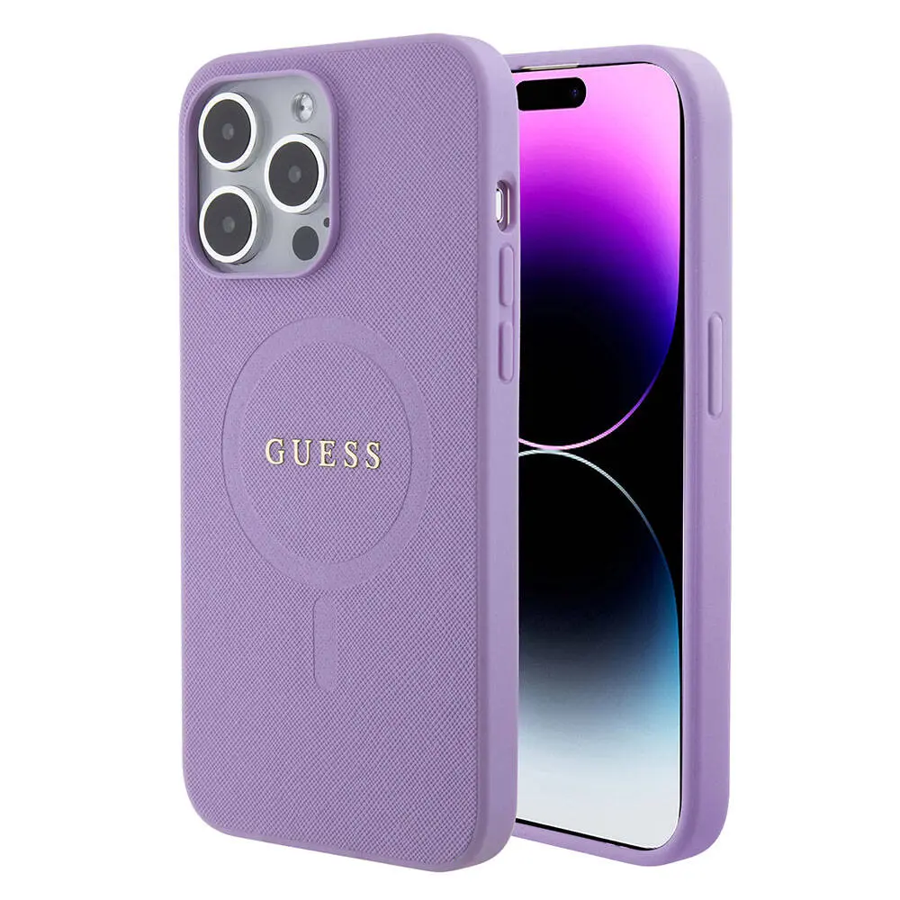 iPhone 15 Pro Max MagSafe Uyumlu Saffiano Kılıf - Guess Yazı Logolu
