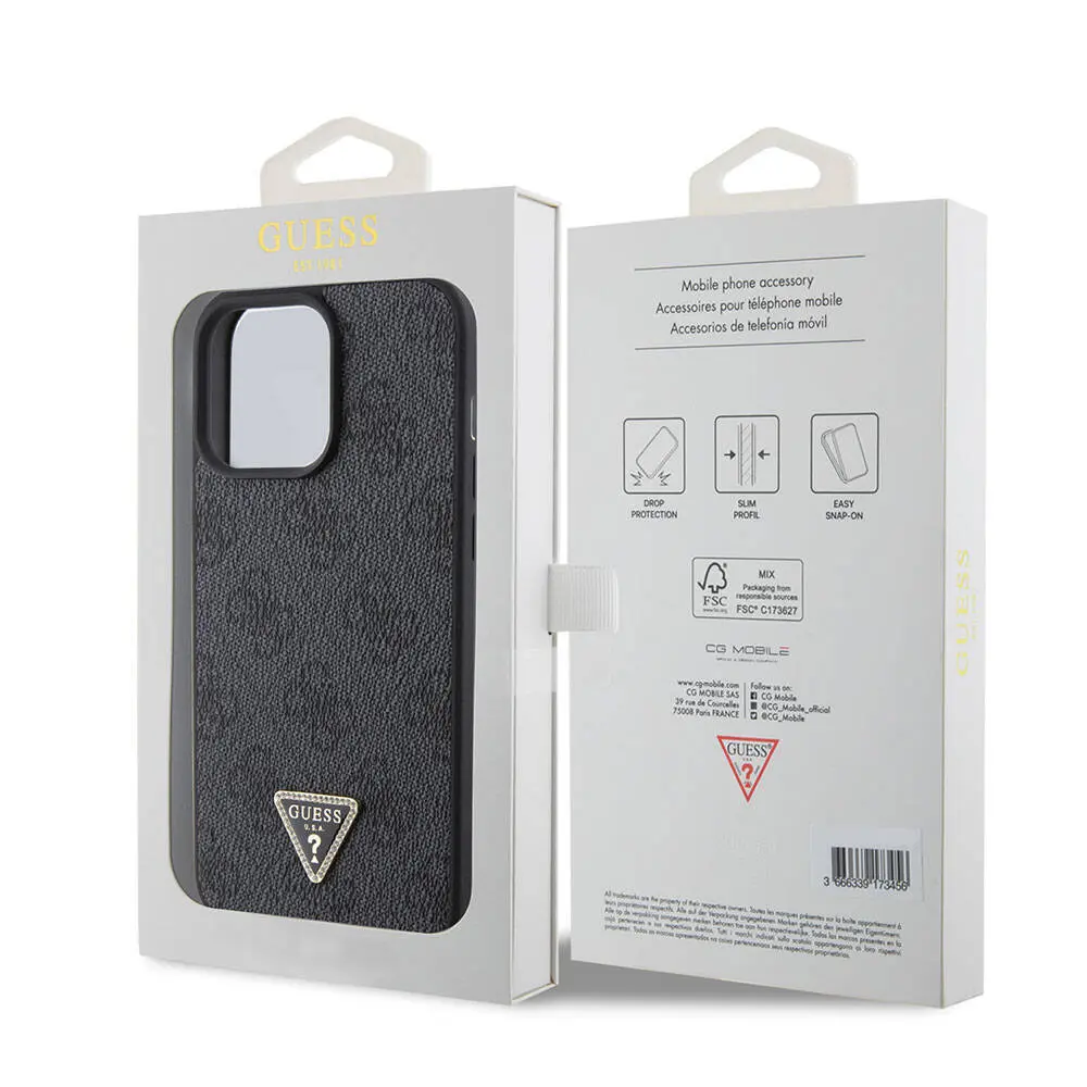 iPhone 15 Pro Max Kılıf, Taşlı Üçgen Logo 4G Desenli - Guess