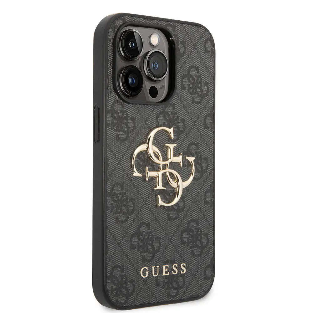 iPhone 15 Pro Max Desenli PU Deri Kılıf - Guess 4G Metal Logo