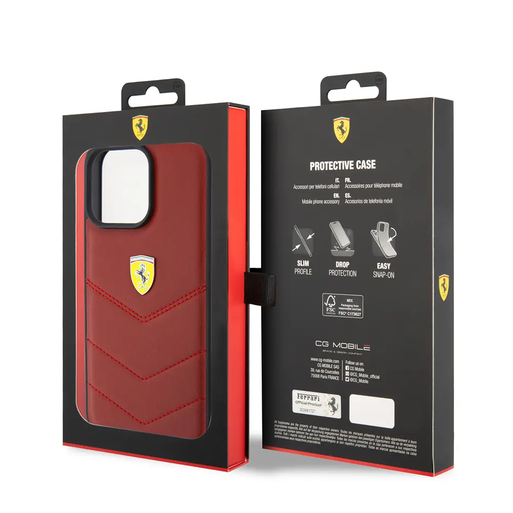 iPhone 15 Pro Max Lisanslı Deri Kılıf, Metal Logo Tasarımlı - Ferrari