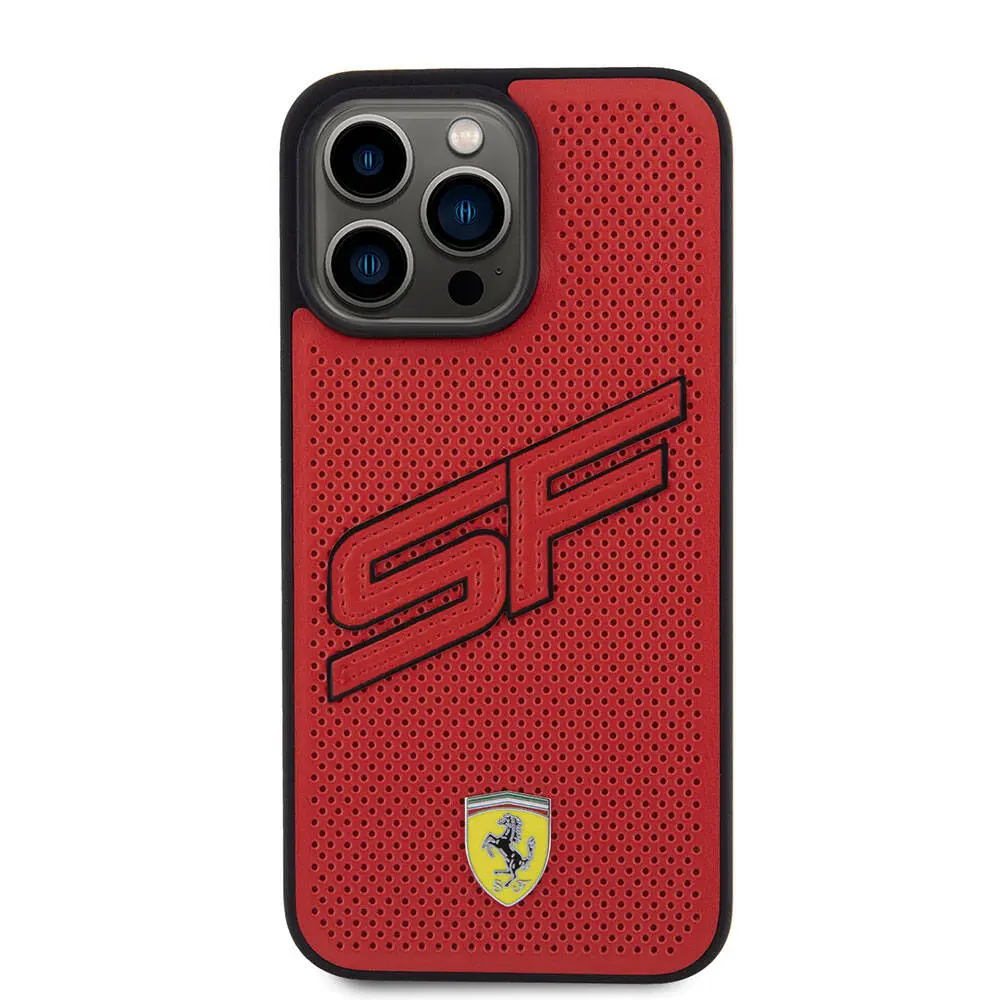 iPhone 15 Pro Max Ferrari Lisanslı PU Delikli Kılıf, Metal Logolu