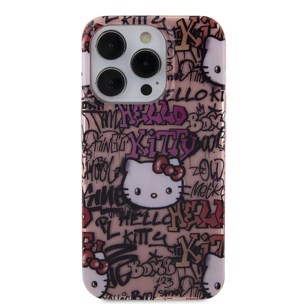 iPhone 15 Pro Max Hello Kitty Lisanslı Kılıf, İkonik Logolu Graffiti Tasarım