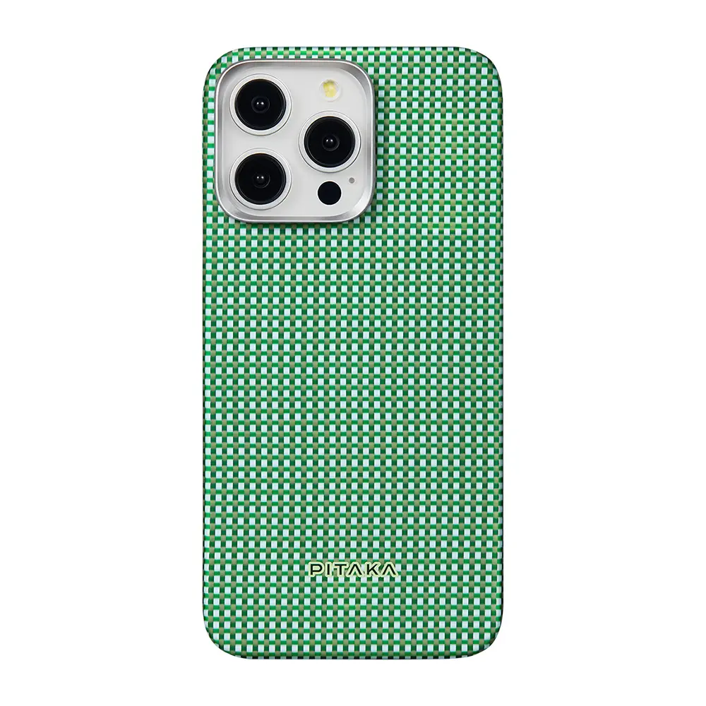 iPhone 15 Pro Max MagSafe Uyumlu Aramid Fiber Kılıf - Pitaka Ultra-Slim Classic Forest Green