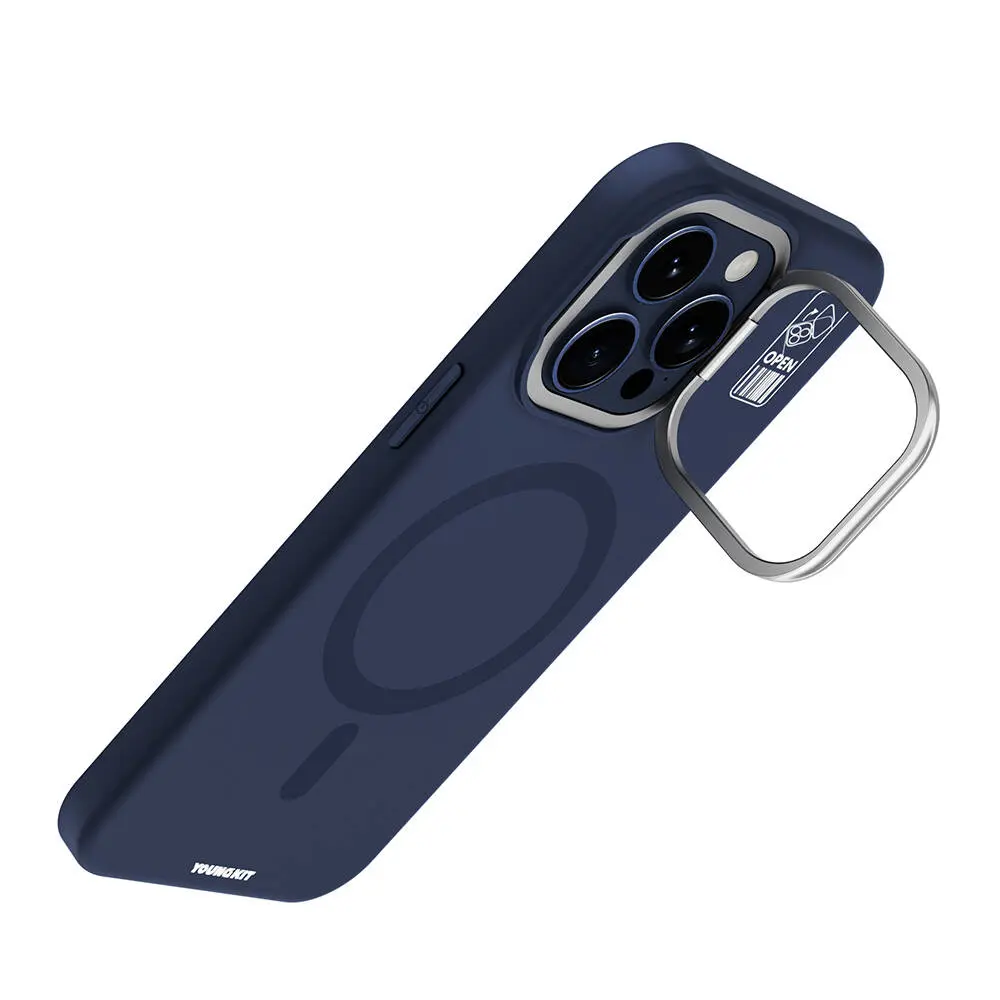 iPhone 15 Pro Max MagSafe Uyumlu Kamera Standlı Silikon Kılıf - Youngkit Bitty Cream