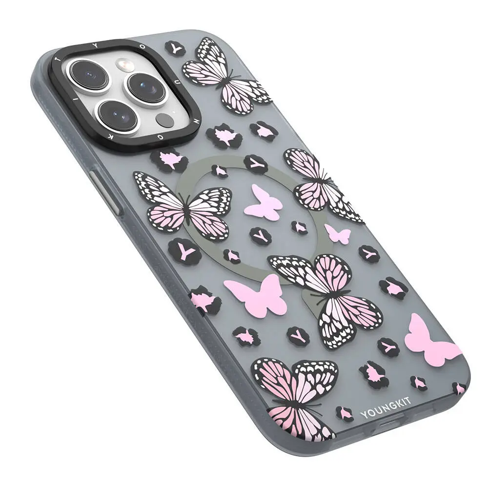 iPhone 15 Pro Max MagSafe Uyumlu Kelebek Desenli Kılıf - Youngkit Shadow Dance