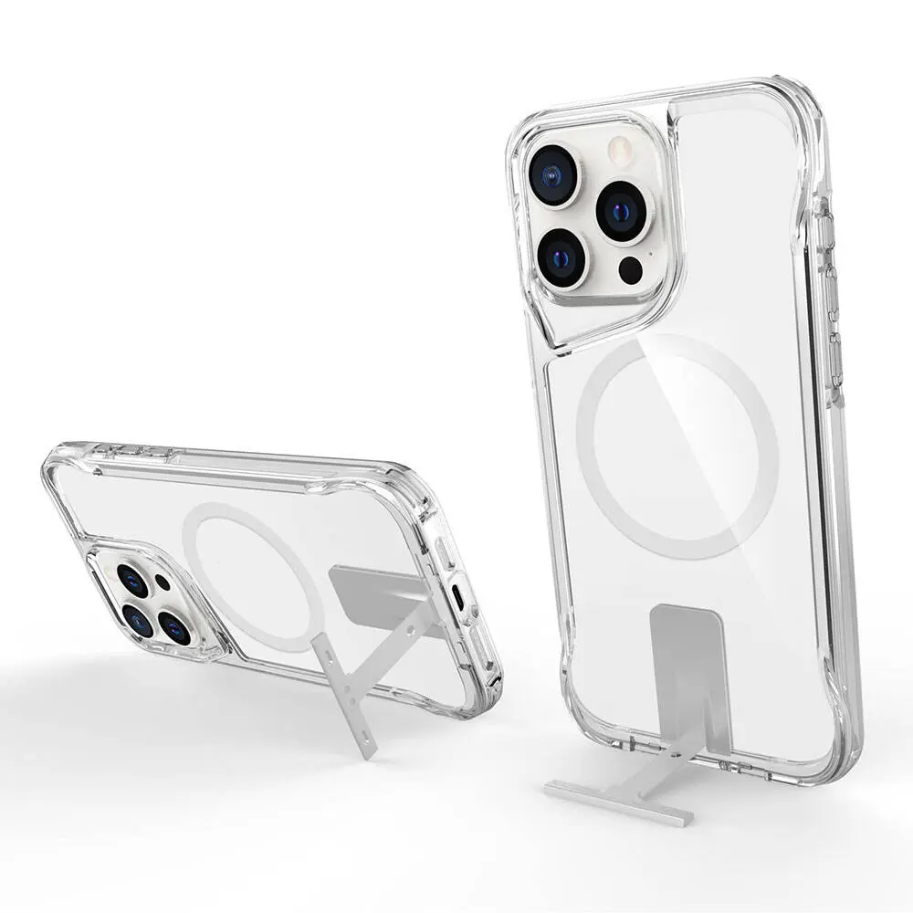 iPhone 15 Pro Max MagSafe Uyumlu Standlı Şeffaf Kılıf - Zore T-Max